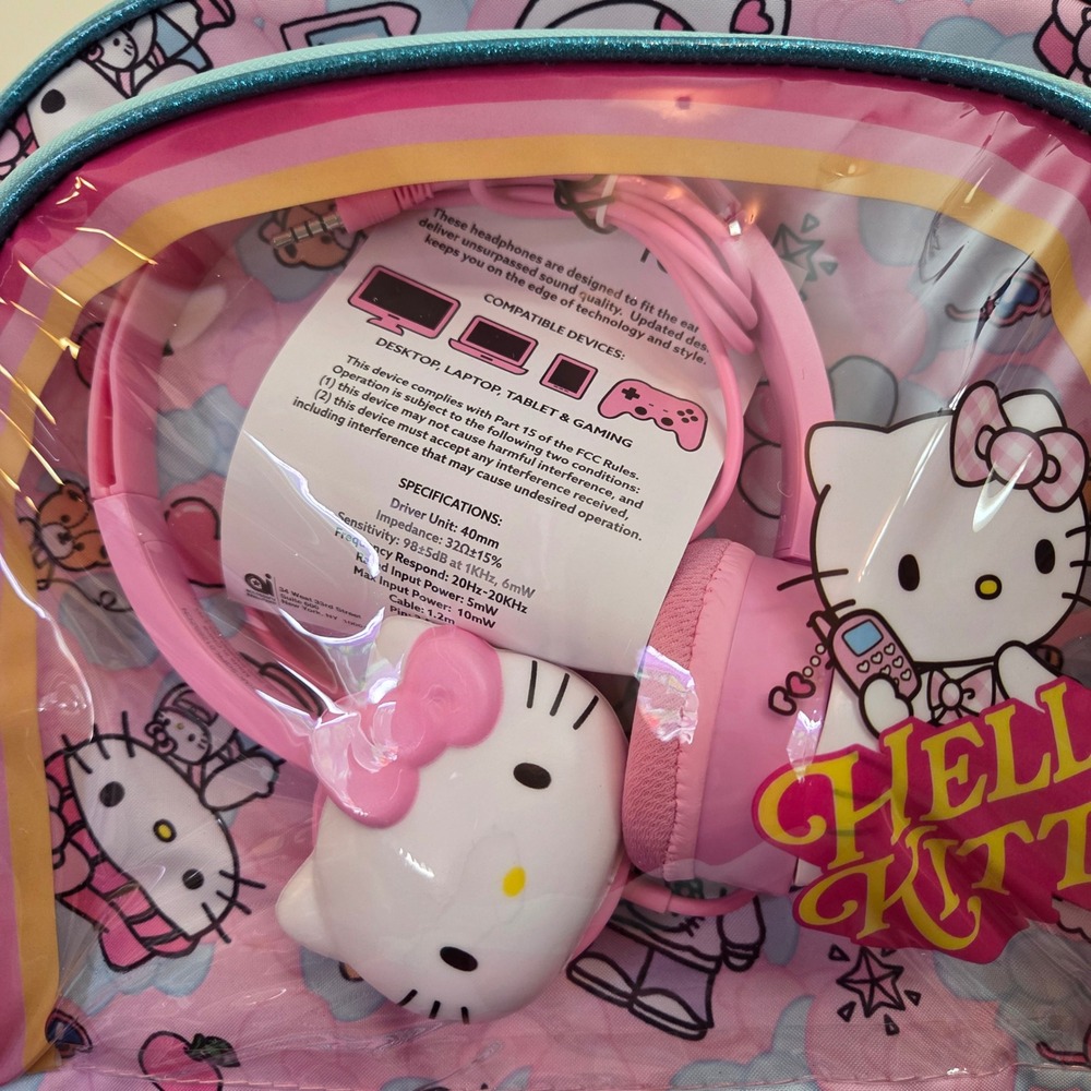 Sanrio Hello Kitty 4 Piece Backpack Set 17" Laptop Bag Lunch Tote Headphones NEW - Picture 2 of 6